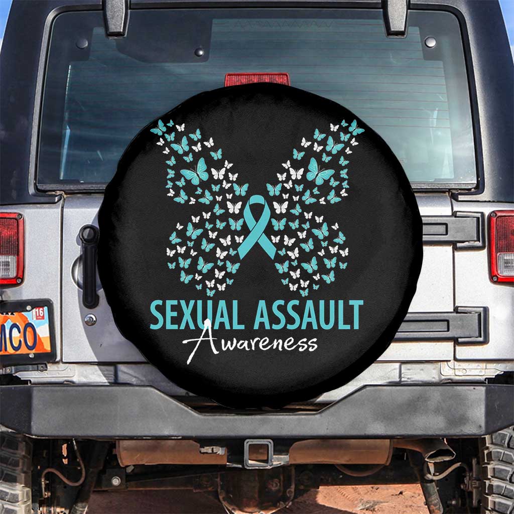 Sexual Assault Awareness Butterfly Ribbon Spare Tire Cover TS14 No hole Black Print Your Wear