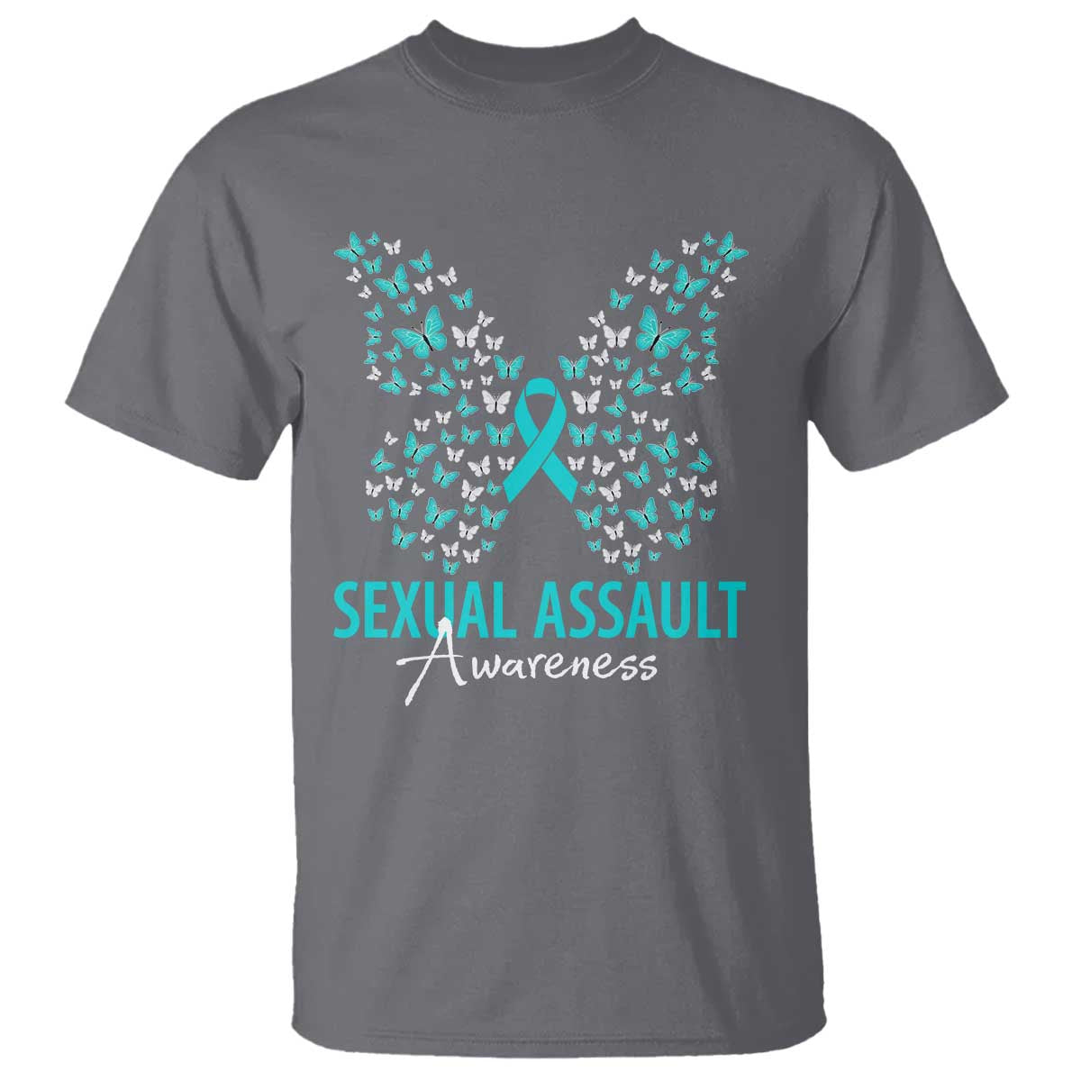 Sexual Assault Awareness Butterfly Ribbon T Shirt TS14 Charcoal Print Your Wear