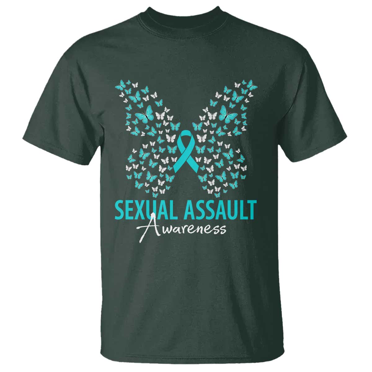 Sexual Assault Awareness Butterfly Ribbon T Shirt TS14 Dark Forest Green Print Your Wear