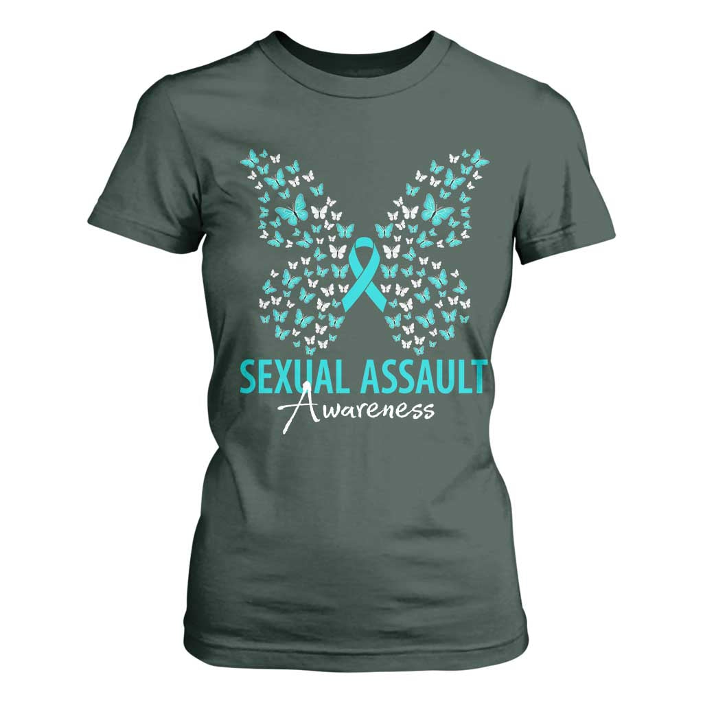 Sexual Assault Awareness Butterfly Ribbon T Shirt For Women TS14 Dark Forest Green Print Your Wear