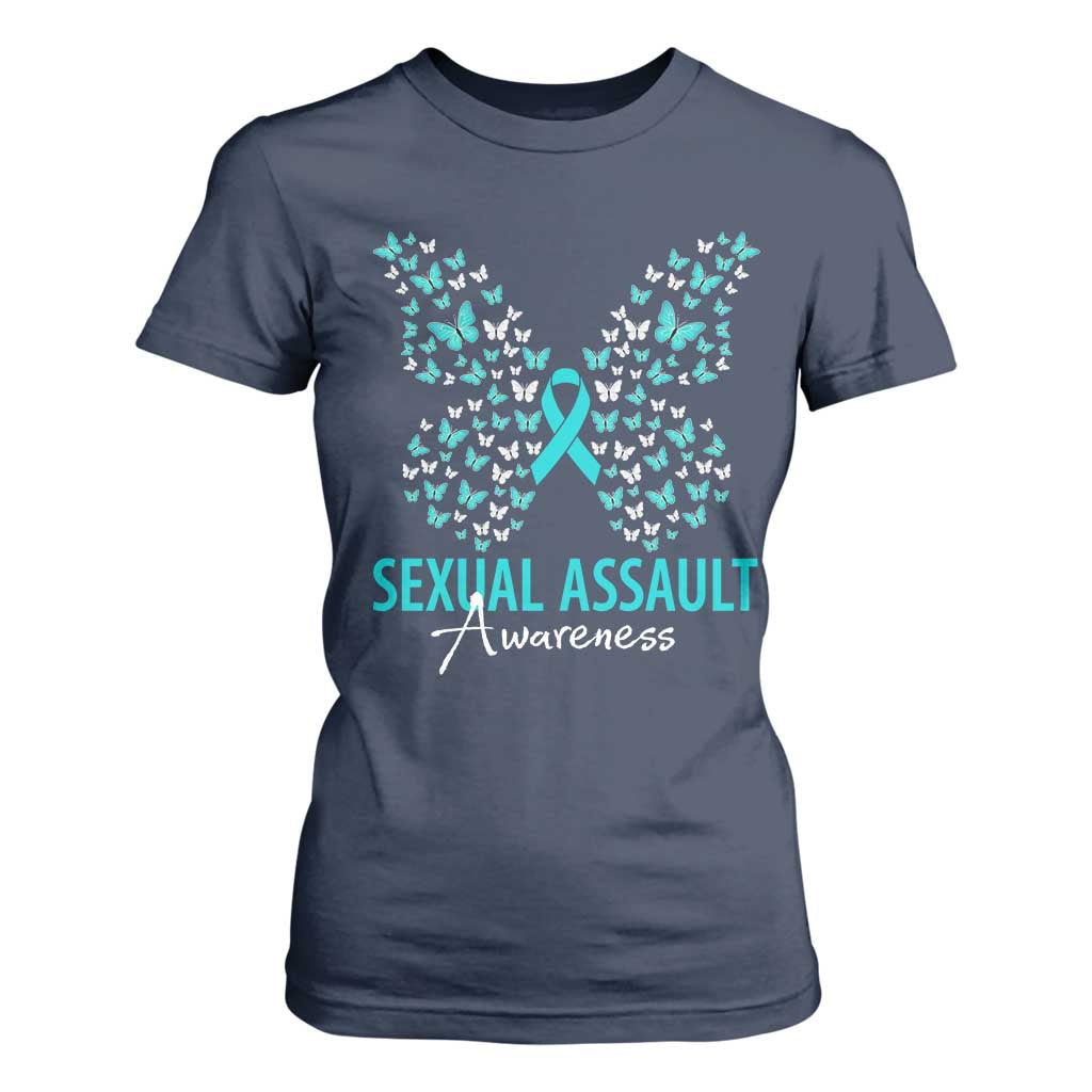 Sexual Assault Awareness Butterfly Ribbon T Shirt For Women TS14 Navy Print Your Wear