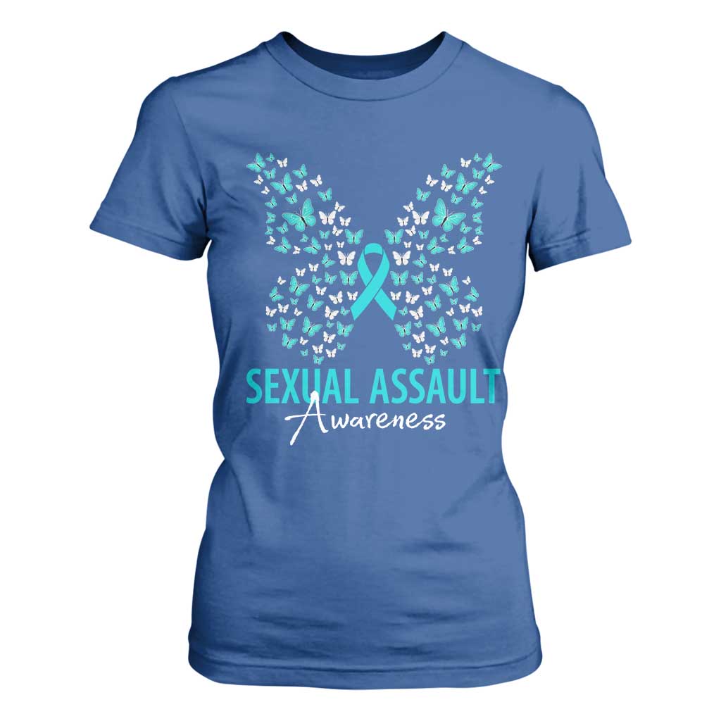 Sexual Assault Awareness Butterfly Ribbon T Shirt For Women TS14 Royal Blue Print Your Wear