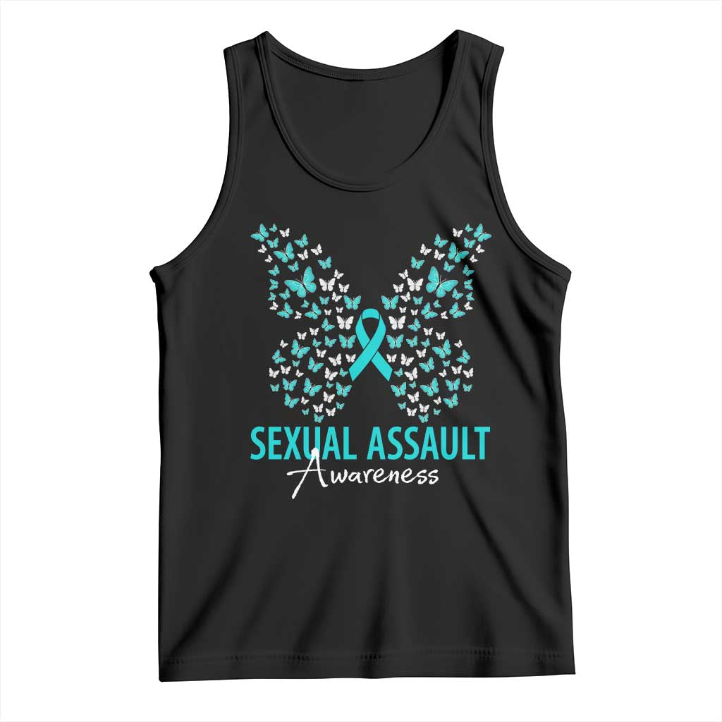 Sexual Assault Awareness Butterfly Ribbon Tank Top TS14 Black Print Your Wear