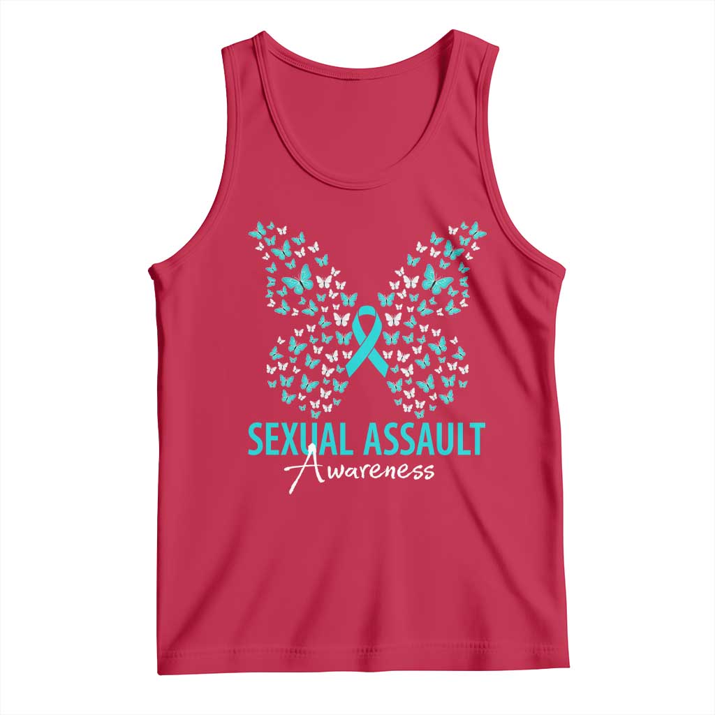 Sexual Assault Awareness Butterfly Ribbon Tank Top TS14 Red Print Your Wear