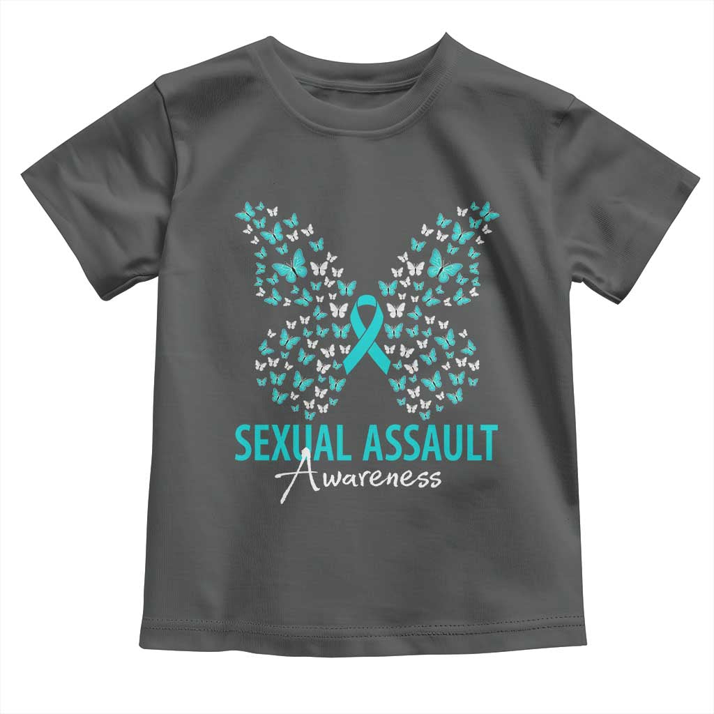 Sexual Assault Awareness Butterfly Ribbon Toddler T Shirt TS14 Dark Heather Print Your Wear
