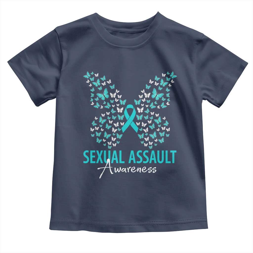 Sexual Assault Awareness Butterfly Ribbon Toddler T Shirt TS14 Navy Print Your Wear