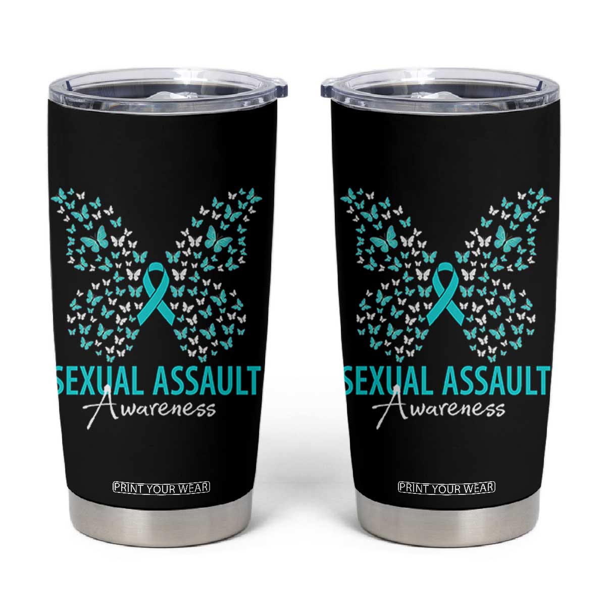 Sexual Assault Awareness Butterfly Ribbon Tumbler Cup TS14 Black Print Your Wear