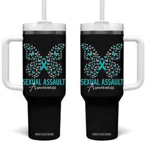 Sexual Assault Awareness Butterfly Ribbon Tumbler With Handle TS14 One Size: 40 oz Black Print Your Wear