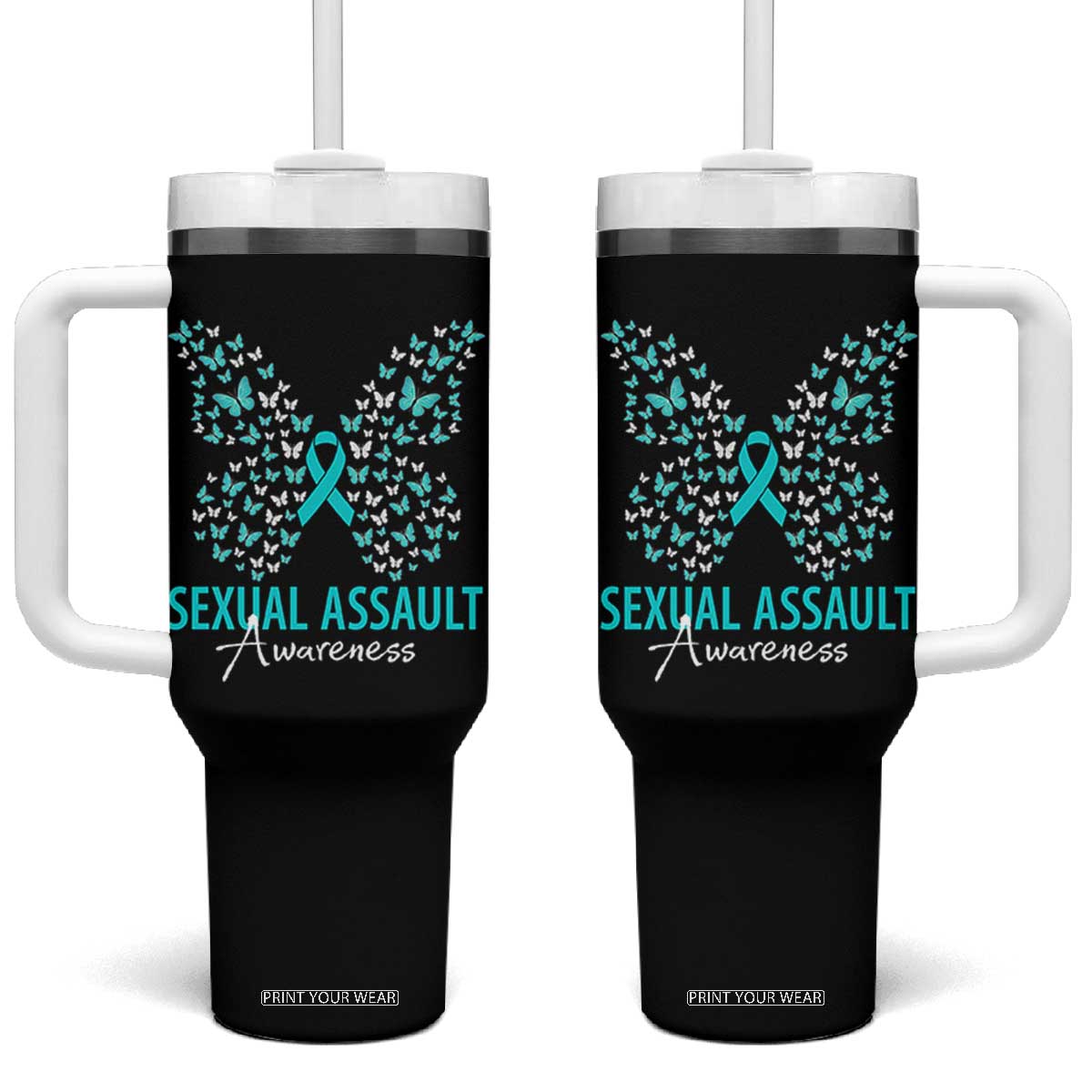Sexual Assault Awareness Butterfly Ribbon Tumbler With Handle TS14 One Size: 40 oz Black Print Your Wear