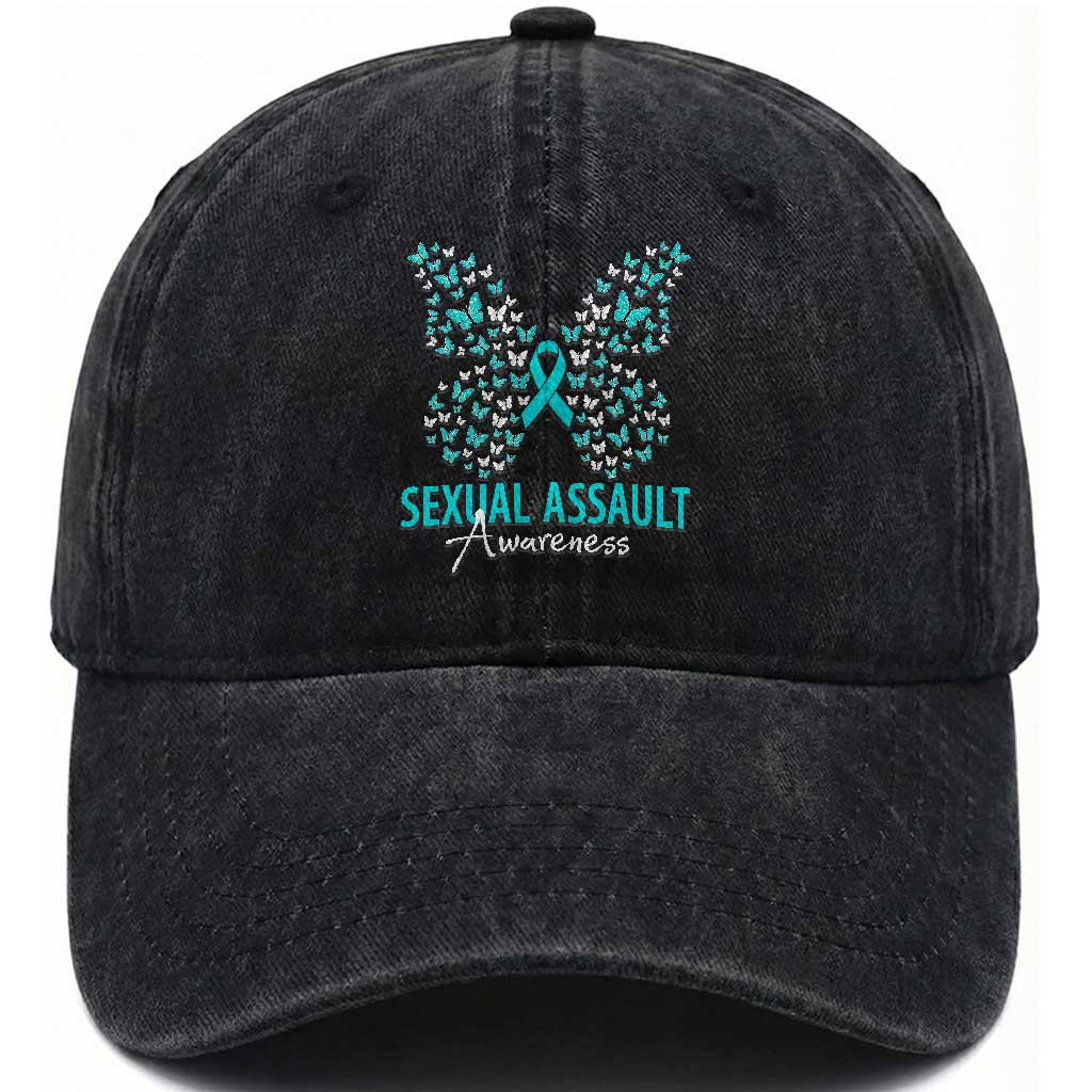 Sexual Assault Awareness Butterfly Ribbon Washed Cotton Baseball Cap TS14 Print Your Wear