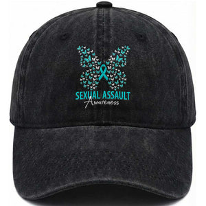 Sexual Assault Awareness Butterfly Ribbon Washed Cotton Baseball Cap TS14 Print Your Wear