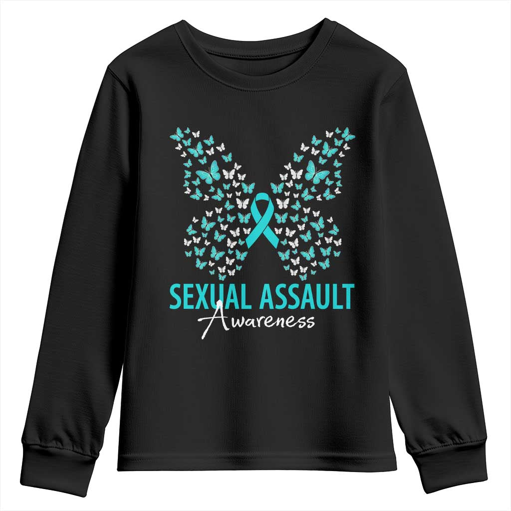 Sexual Assault Awareness Butterfly Ribbon Youth Sweatshirt TS14 Black Print Your Wear