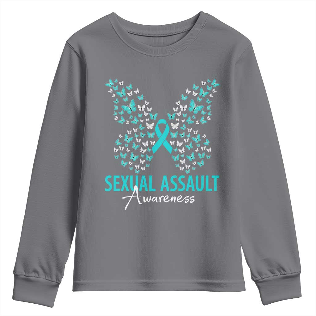 Sexual Assault Awareness Butterfly Ribbon Youth Sweatshirt TS14 Charcoal Print Your Wear