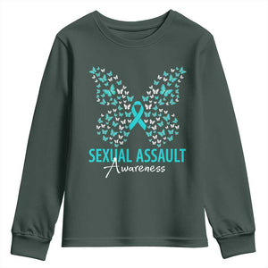 Sexual Assault Awareness Butterfly Ribbon Youth Sweatshirt TS14 Dark Forest Green Print Your Wear