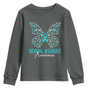 Sexual Assault Awareness Butterfly Ribbon Youth Sweatshirt TS14 Dark Heather Print Your Wear