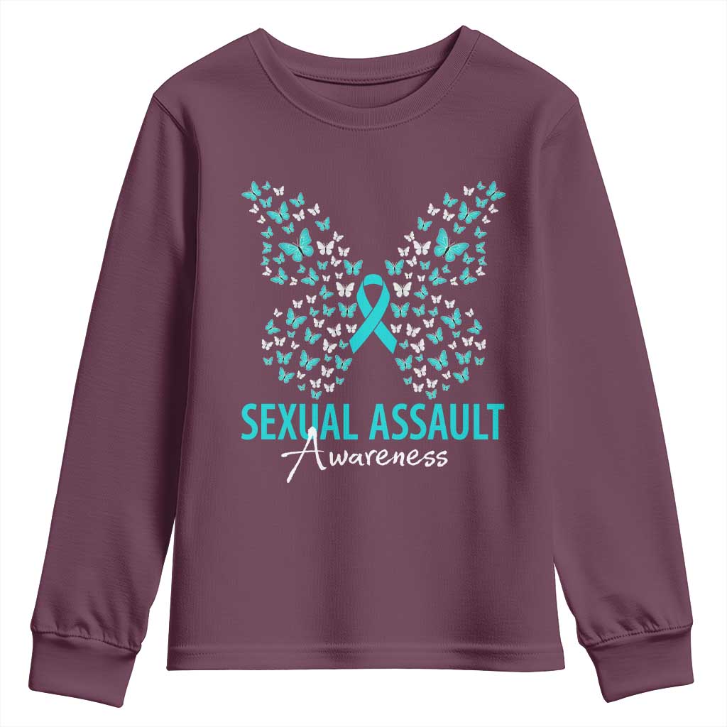 Sexual Assault Awareness Butterfly Ribbon Youth Sweatshirt TS14 Maroon Print Your Wear