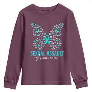 Sexual Assault Awareness Butterfly Ribbon Youth Sweatshirt TS14 Maroon Print Your Wear