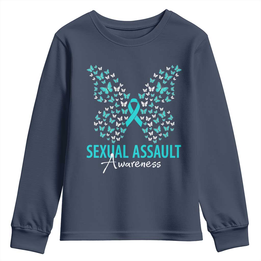Sexual Assault Awareness Butterfly Ribbon Youth Sweatshirt TS14 Navy Print Your Wear