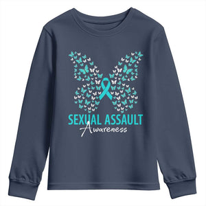Sexual Assault Awareness Butterfly Ribbon Youth Sweatshirt TS14 Navy Print Your Wear