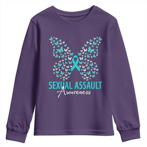 Sexual Assault Awareness Butterfly Ribbon Youth Sweatshirt TS14 Purple Print Your Wear
