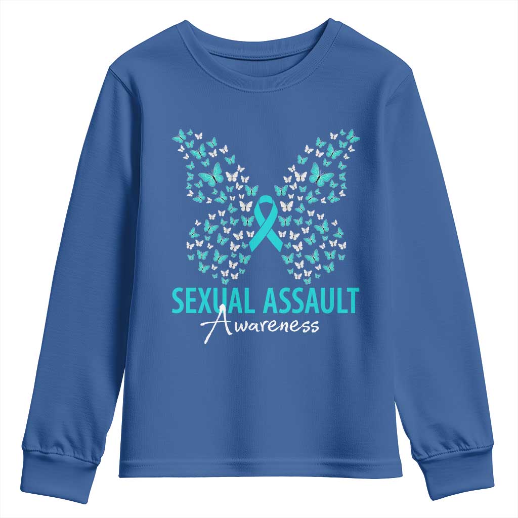 Sexual Assault Awareness Butterfly Ribbon Youth Sweatshirt TS14 Royal Blue Print Your Wear