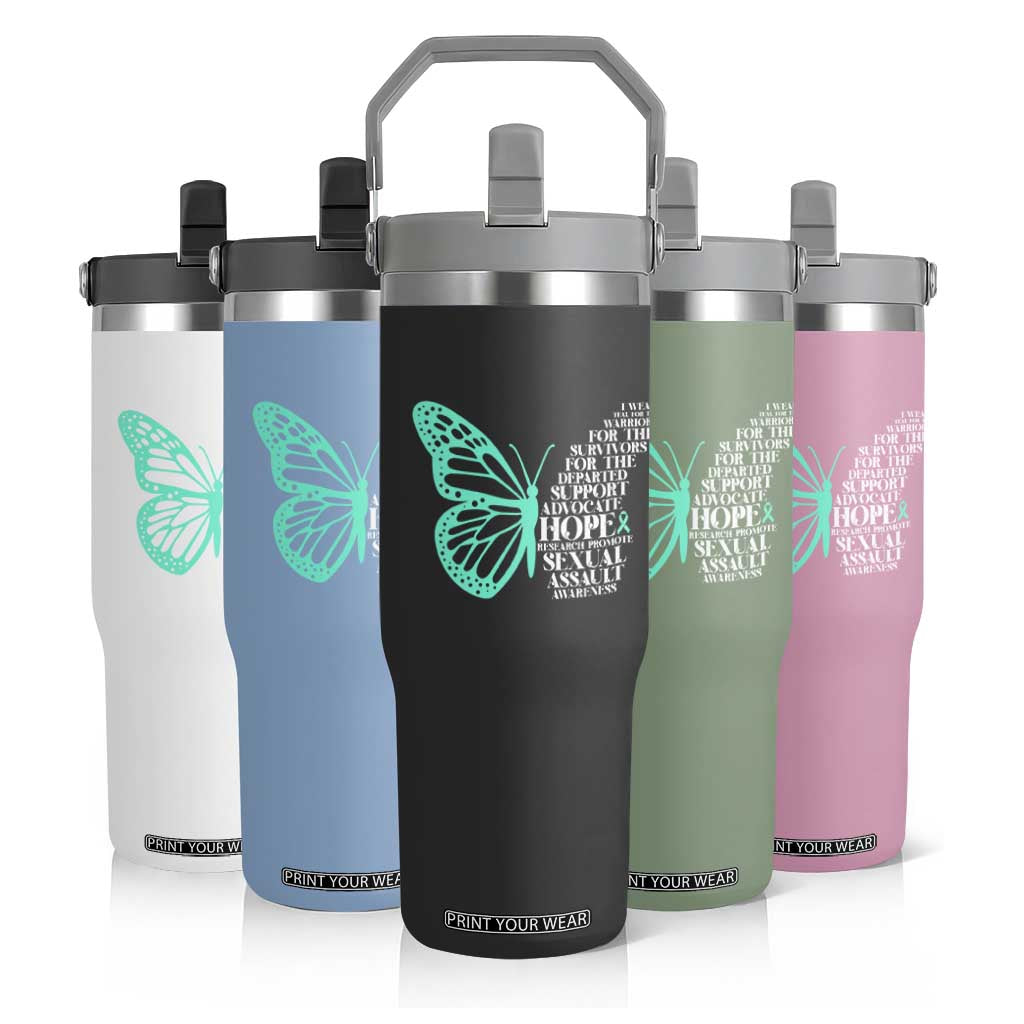I Wear Teal For Sexual Assault Awareness Flip Straw Tumbler TS14 Print Your Wear