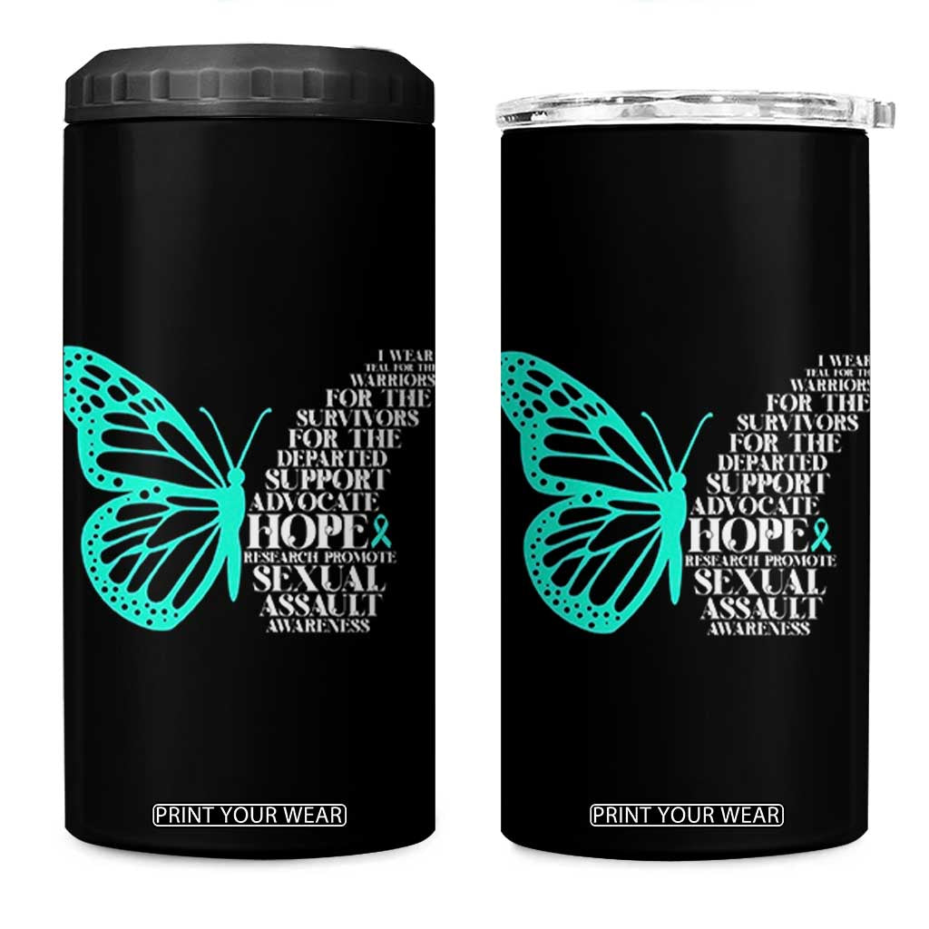 I Wear Teal For Sexual Assault Awareness 4 in 1 Can Cooler Tumbler TS14 One Size: 16 oz Black Print Your Wear