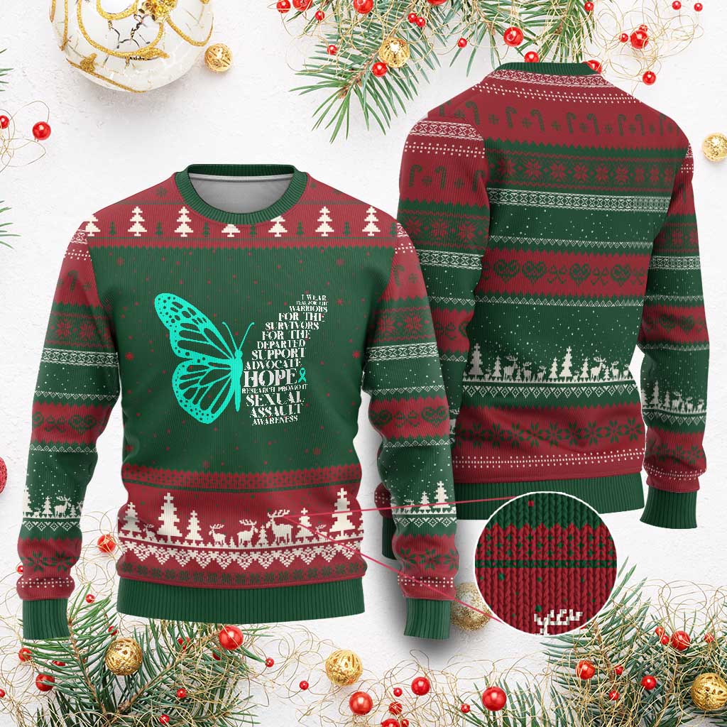 I Wear Teal For Sexual Assault Awareness Ugly Christmas Sweater TS14 Red Green Print Your Wear