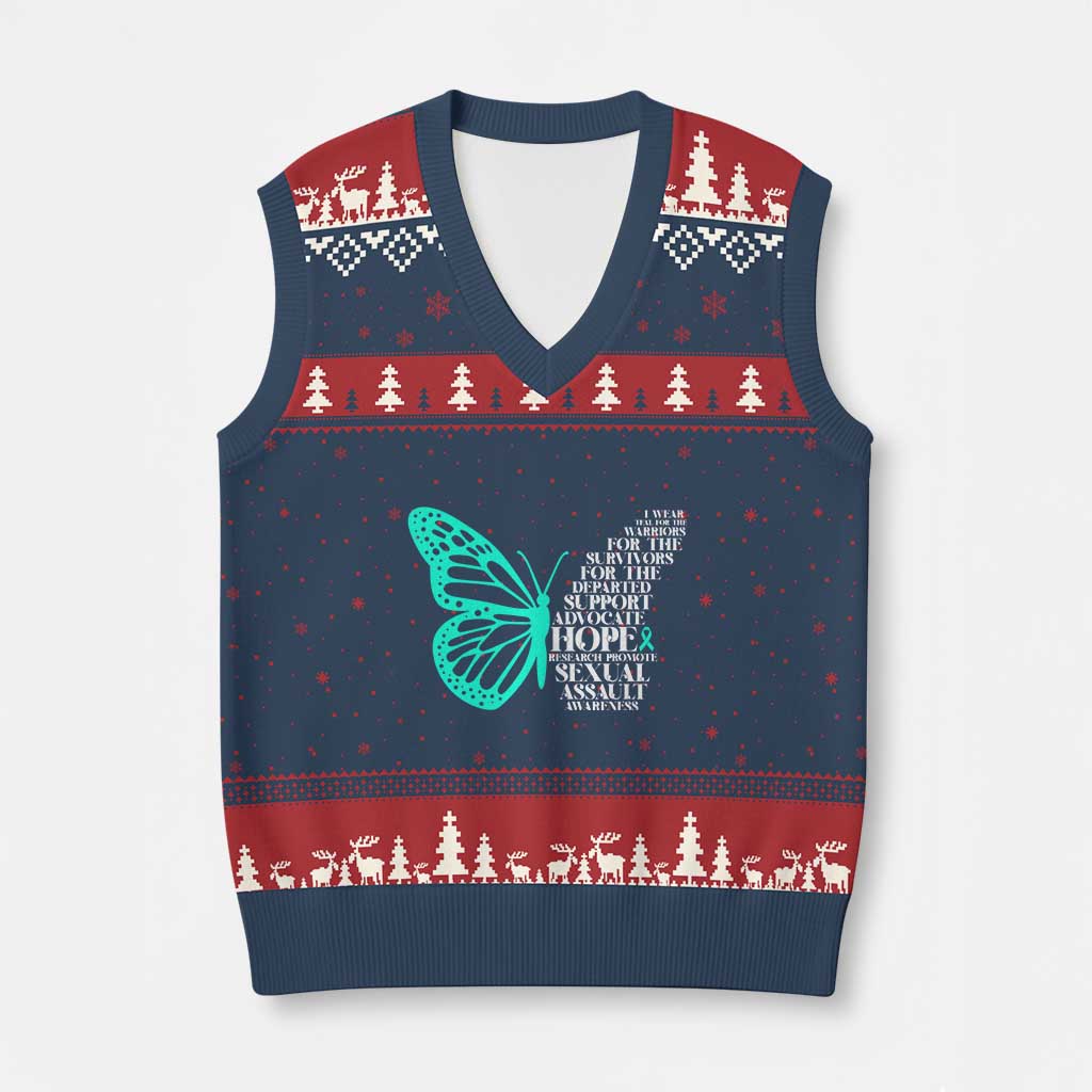 I Wear Teal For Sexual Assault Awareness V-Neck Knit Sweater Vest TS14 Navy Red Print Your Wear