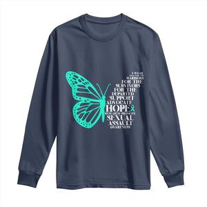 I Wear Teal For Sexual Assault Awareness Long Sleeve Shirt TS14 Navy Print Your Wear