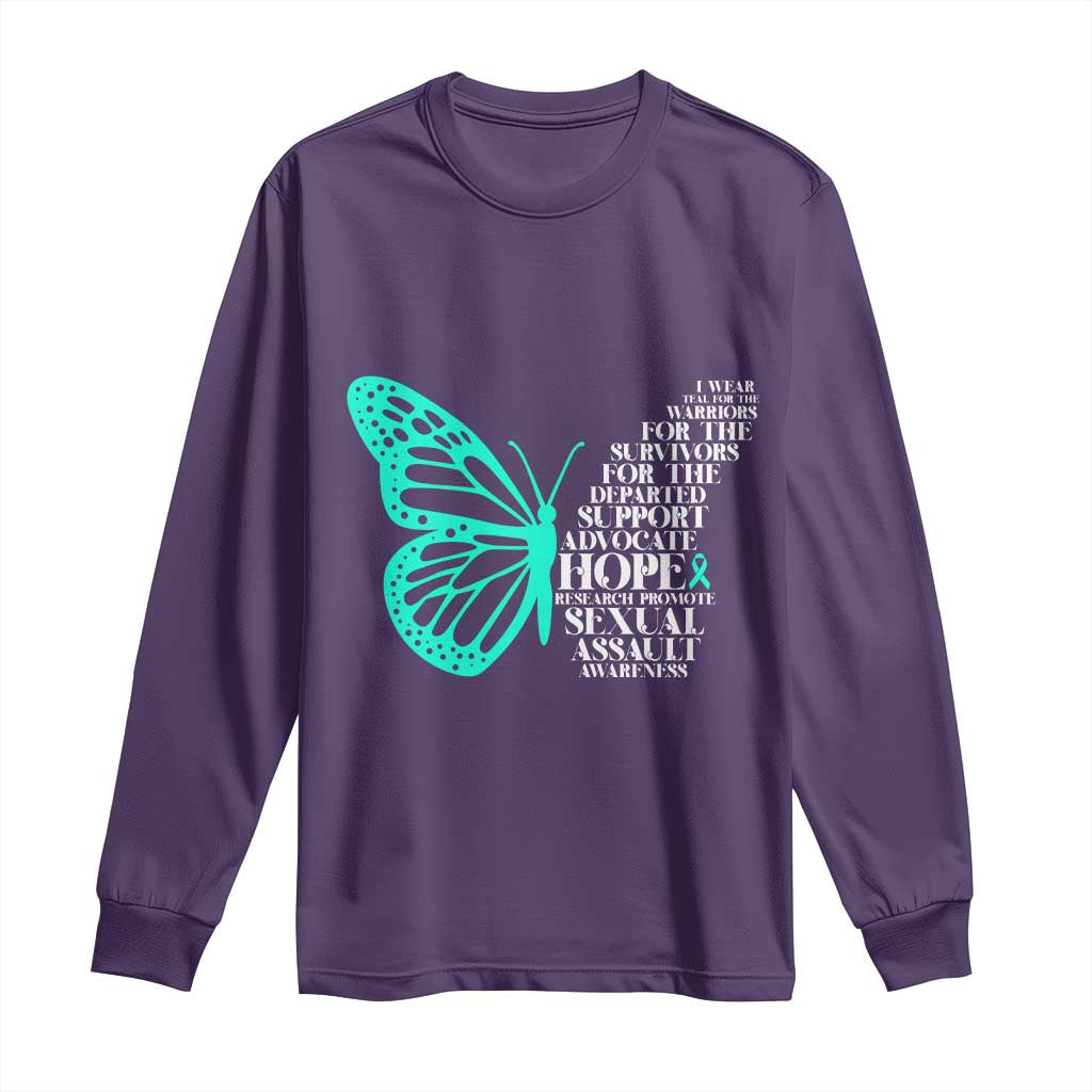 I Wear Teal For Sexual Assault Awareness Long Sleeve Shirt TS14 Purple Print Your Wear