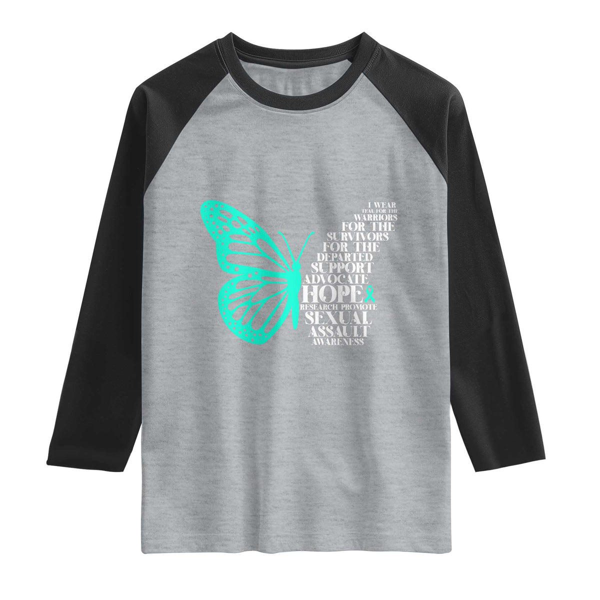 I Wear Teal For Sexual Assault Awareness Raglan Shirt TS14 Heather Gray Black Print Your Wear