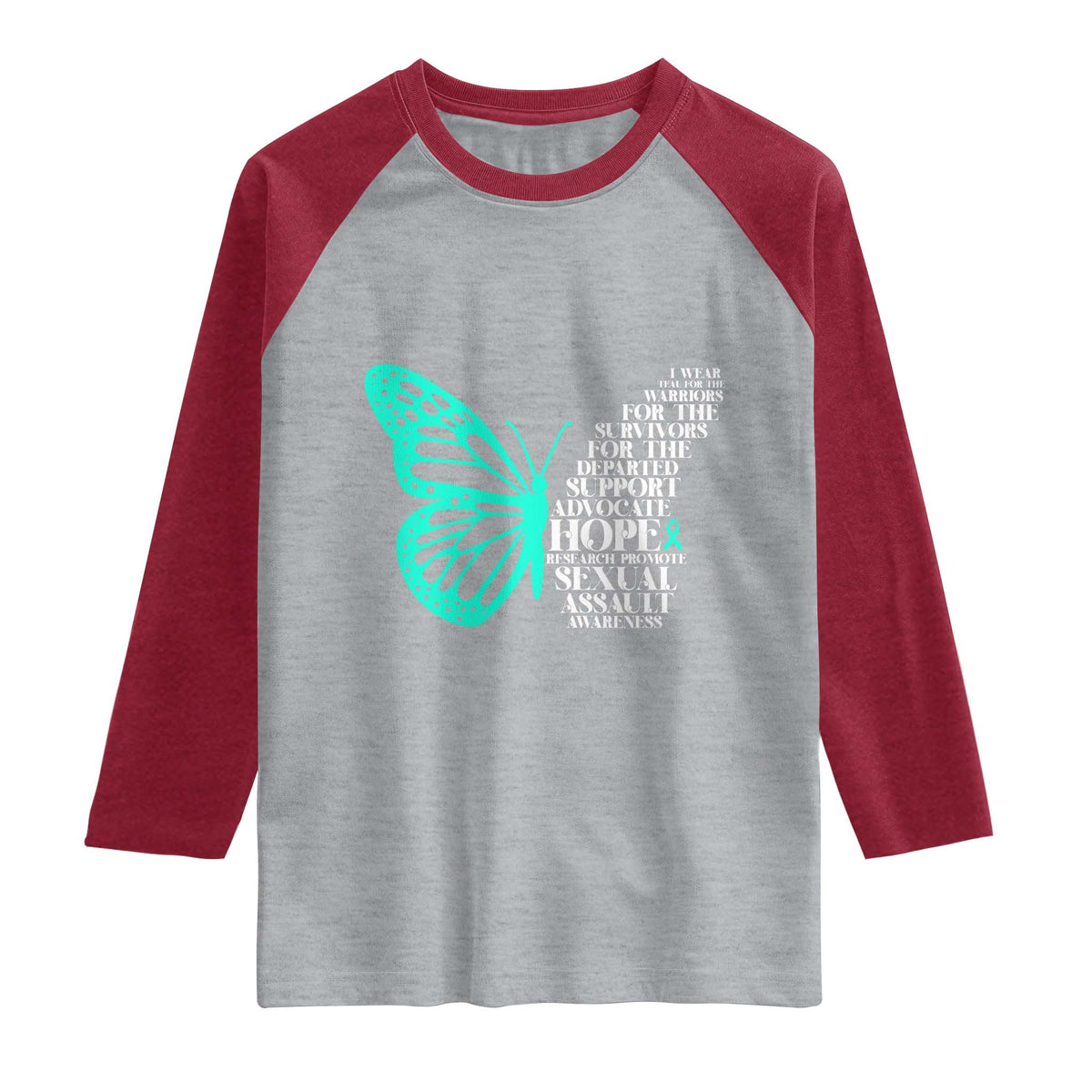 I Wear Teal For Sexual Assault Awareness Raglan Shirt TS14 Heather Gray Heather Red Print Your Wear