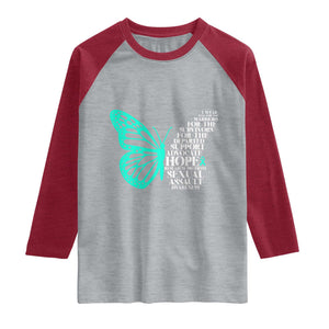 I Wear Teal For Sexual Assault Awareness Raglan Shirt TS14 Heather Gray Heather Red Print Your Wear