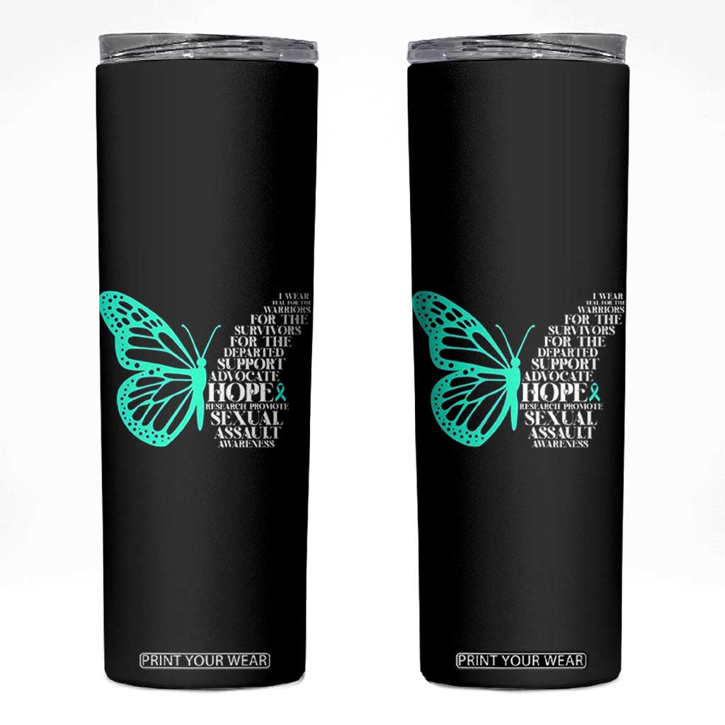 I Wear Teal For Sexual Assault Awareness Skinny Tumbler TS14 Black Print Your Wear