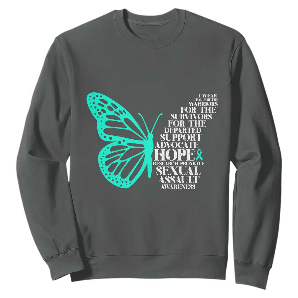 I Wear Teal For Sexual Assault Awareness Sweatshirt TS14 Dark Heather Print Your Wear