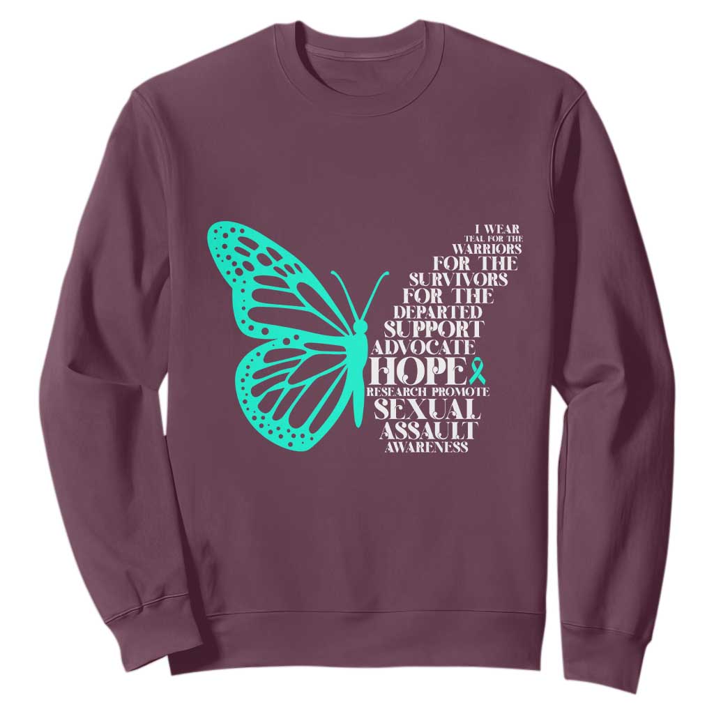 I Wear Teal For Sexual Assault Awareness Sweatshirt TS14 Maroon Print Your Wear