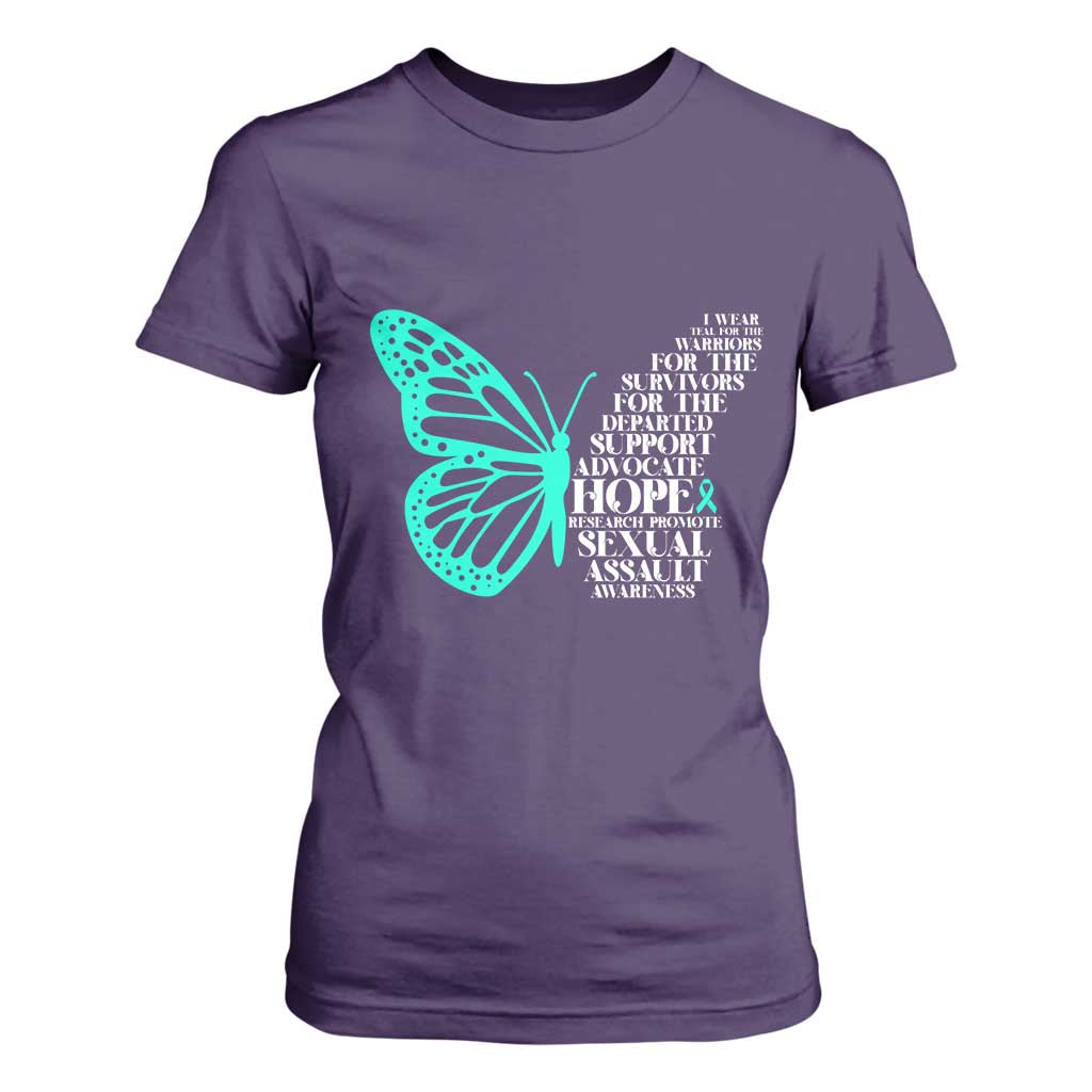 I Wear Teal For Sexual Assault Awareness T Shirt For Women TS14 Purple Print Your Wear