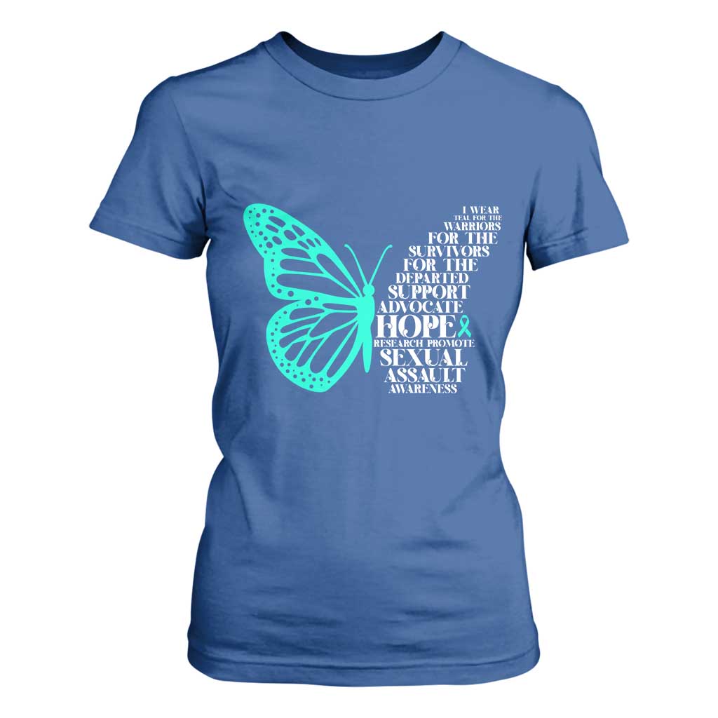 I Wear Teal For Sexual Assault Awareness T Shirt For Women TS14 Royal Blue Print Your Wear