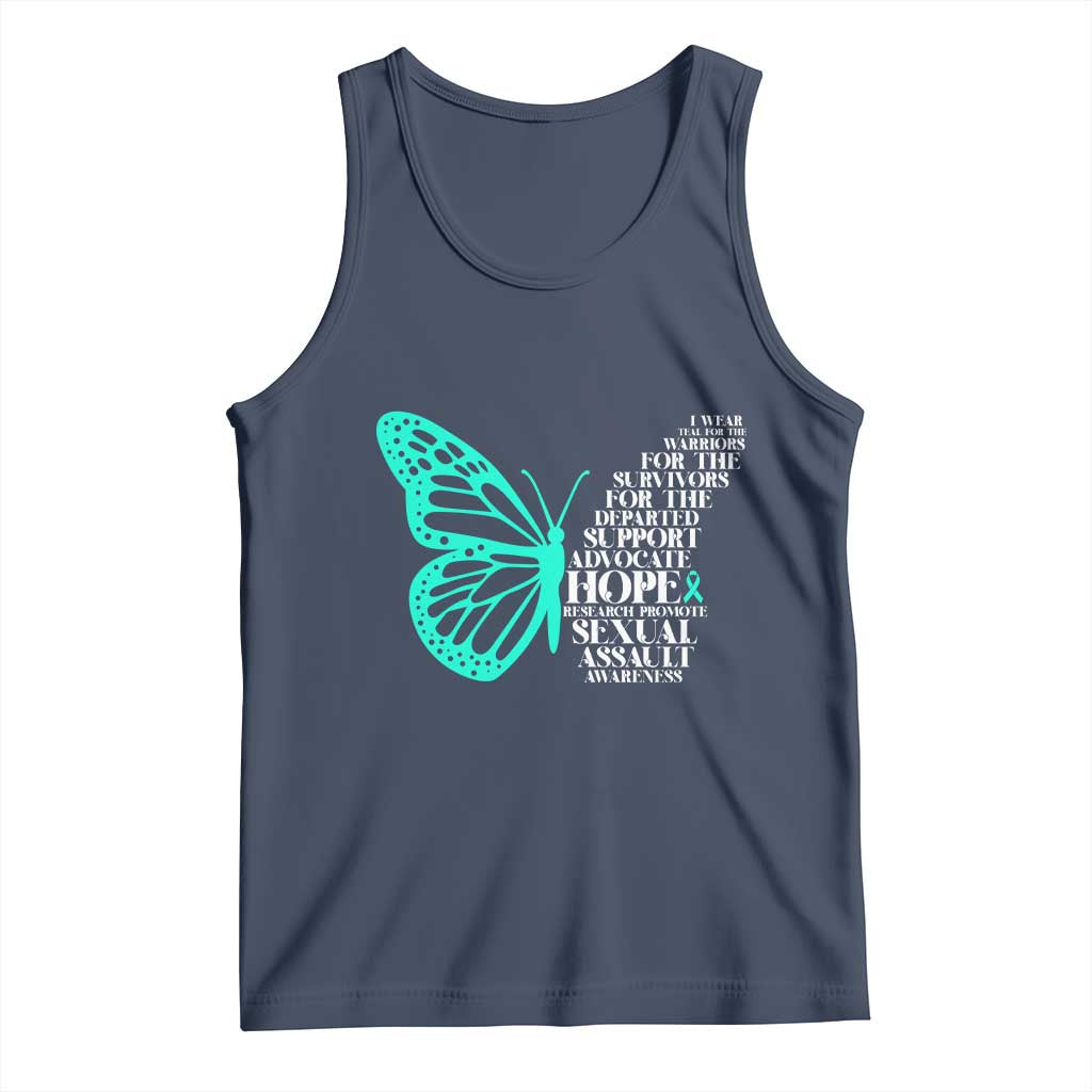 I Wear Teal For Sexual Assault Awareness Tank Top TS14 Navy Print Your Wear
