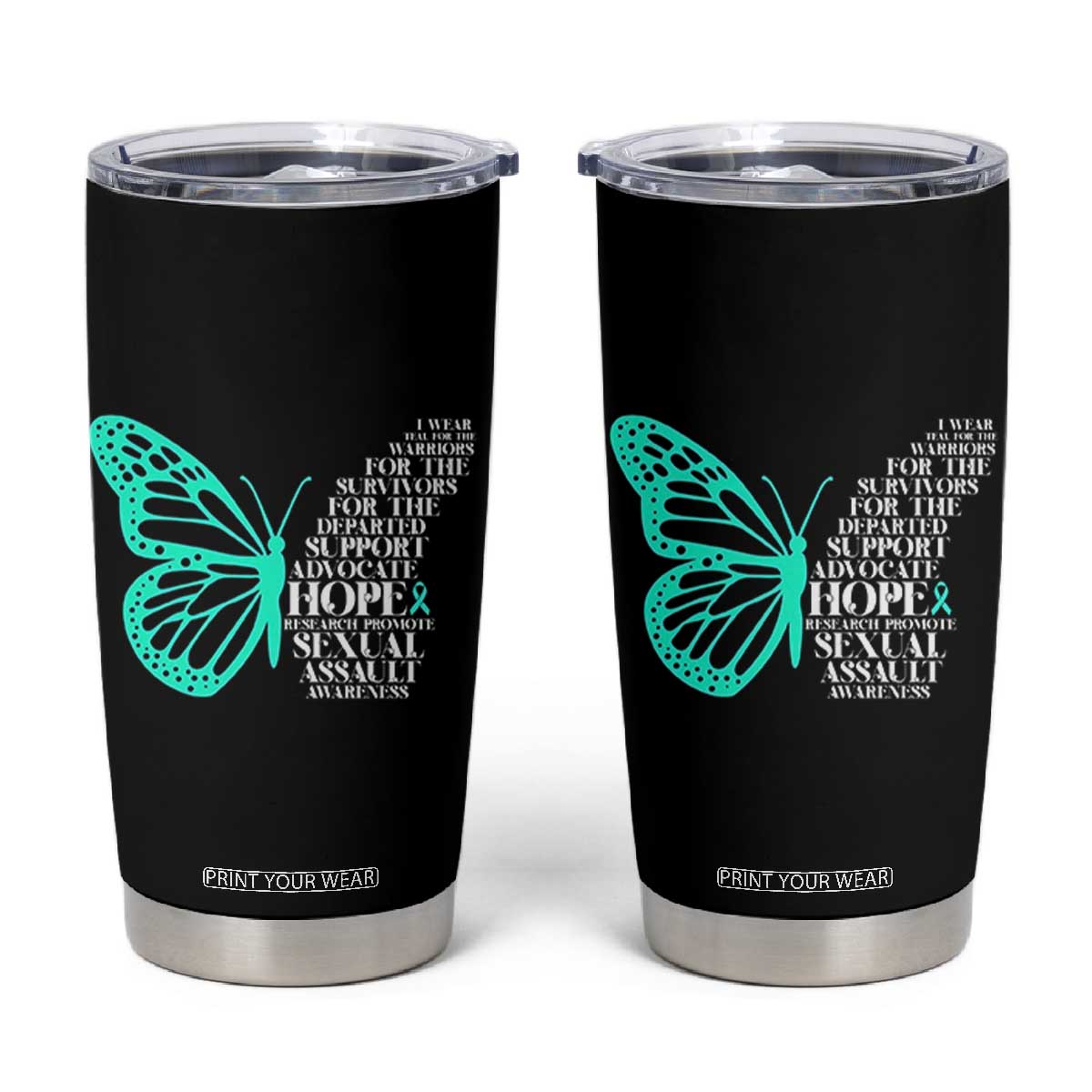I Wear Teal For Sexual Assault Awareness Tumbler Cup TS14 Black Print Your Wear
