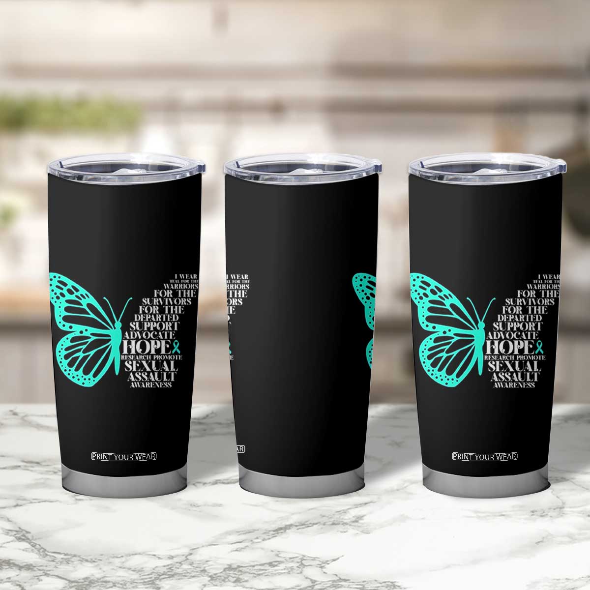 I Wear Teal For Sexual Assault Awareness Tumbler Cup TS14 Print Your Wear