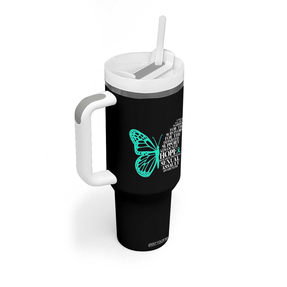 I Wear Teal For Sexual Assault Awareness Tumbler With Handle TS14 Print Your Wear