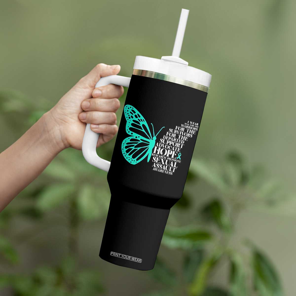 I Wear Teal For Sexual Assault Awareness Tumbler With Handle TS14 Print Your Wear