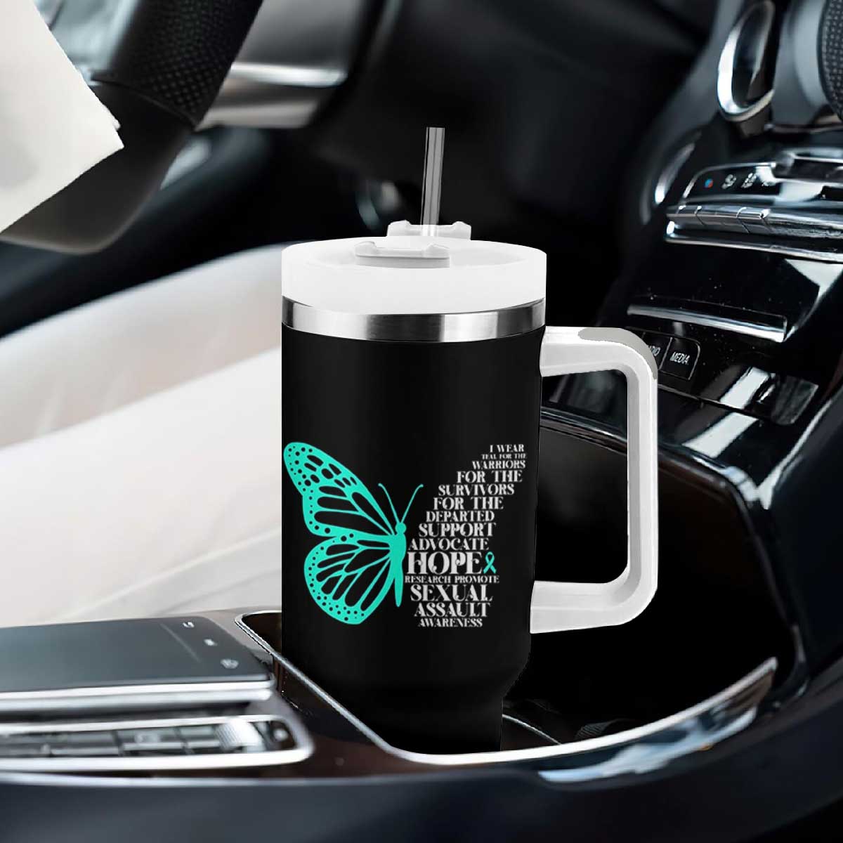 I Wear Teal For Sexual Assault Awareness Tumbler With Handle TS14 Print Your Wear