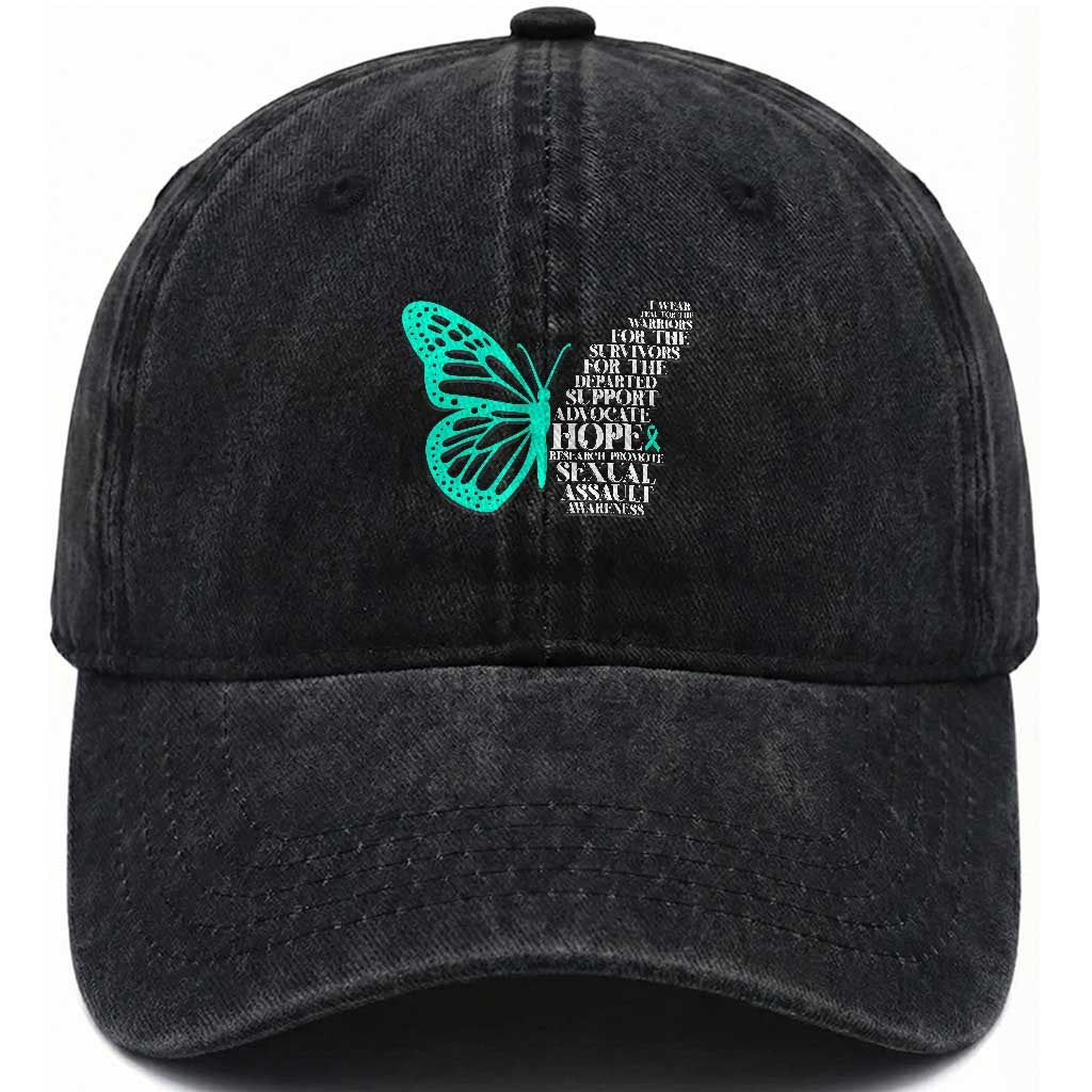 I Wear Teal For Sexual Assault Awareness Washed Cotton Baseball Cap TS14 Washed Cap Universal Fit Black Print Your Wear
