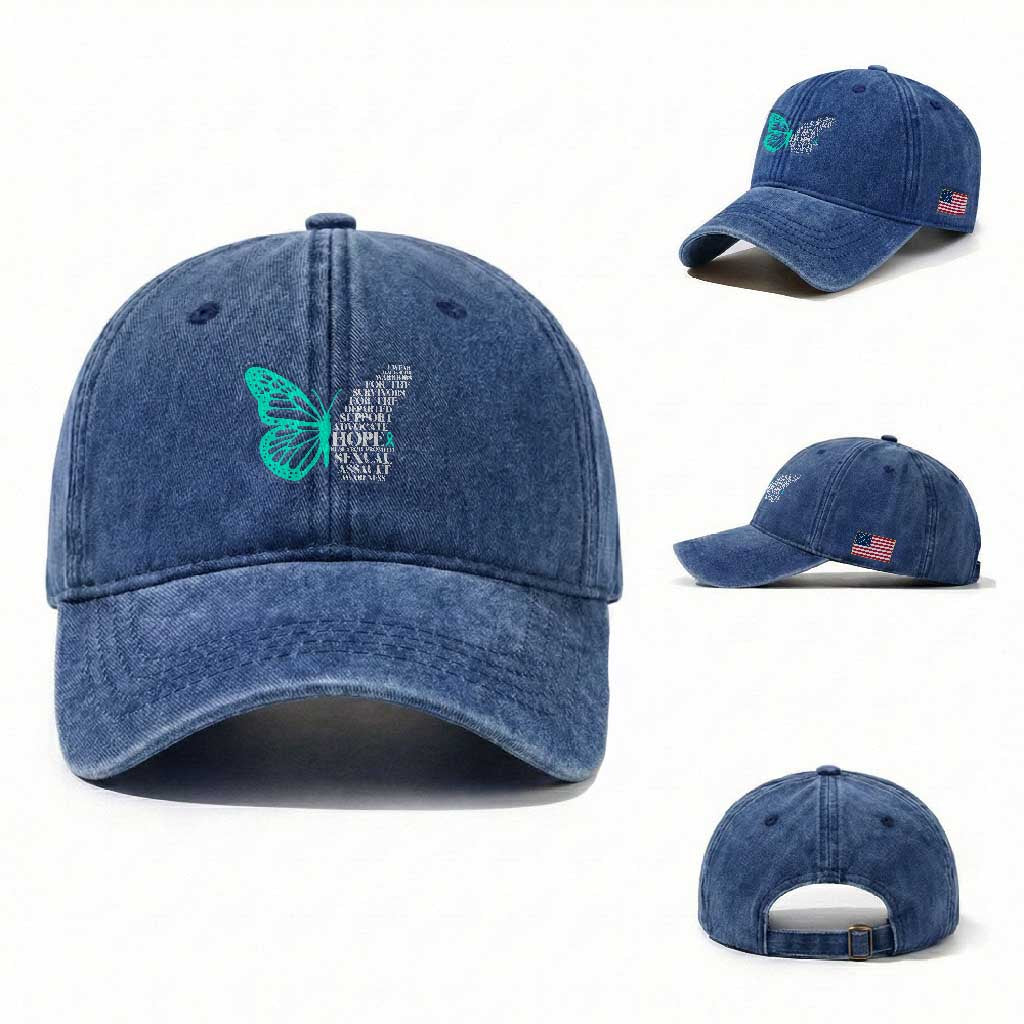 I Wear Teal For Sexual Assault Awareness Washed Cotton Baseball Cap TS14 Washed Cap Universal Fit Royal Blue Print Your Wear