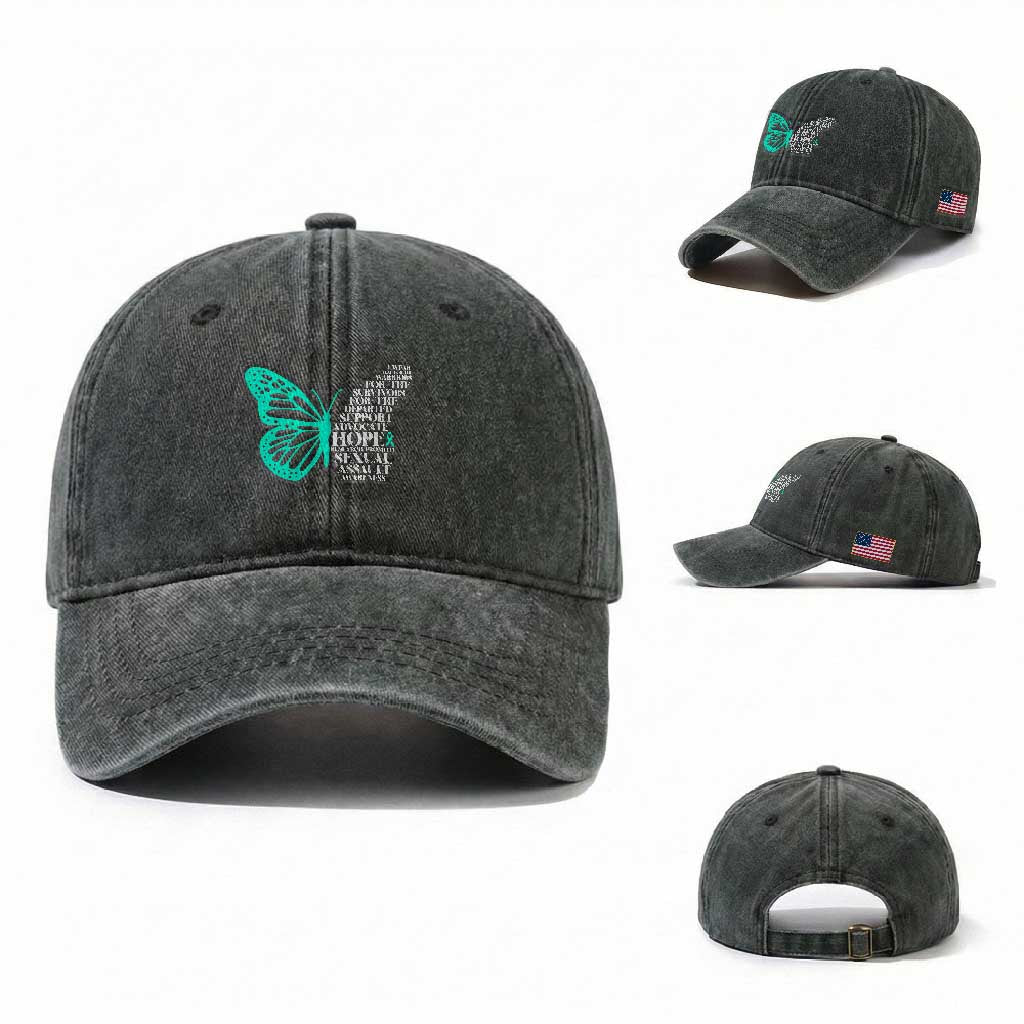 I Wear Teal For Sexual Assault Awareness Washed Cotton Baseball Cap TS14 Washed Cap Universal Fit Dark Green Print Your Wear