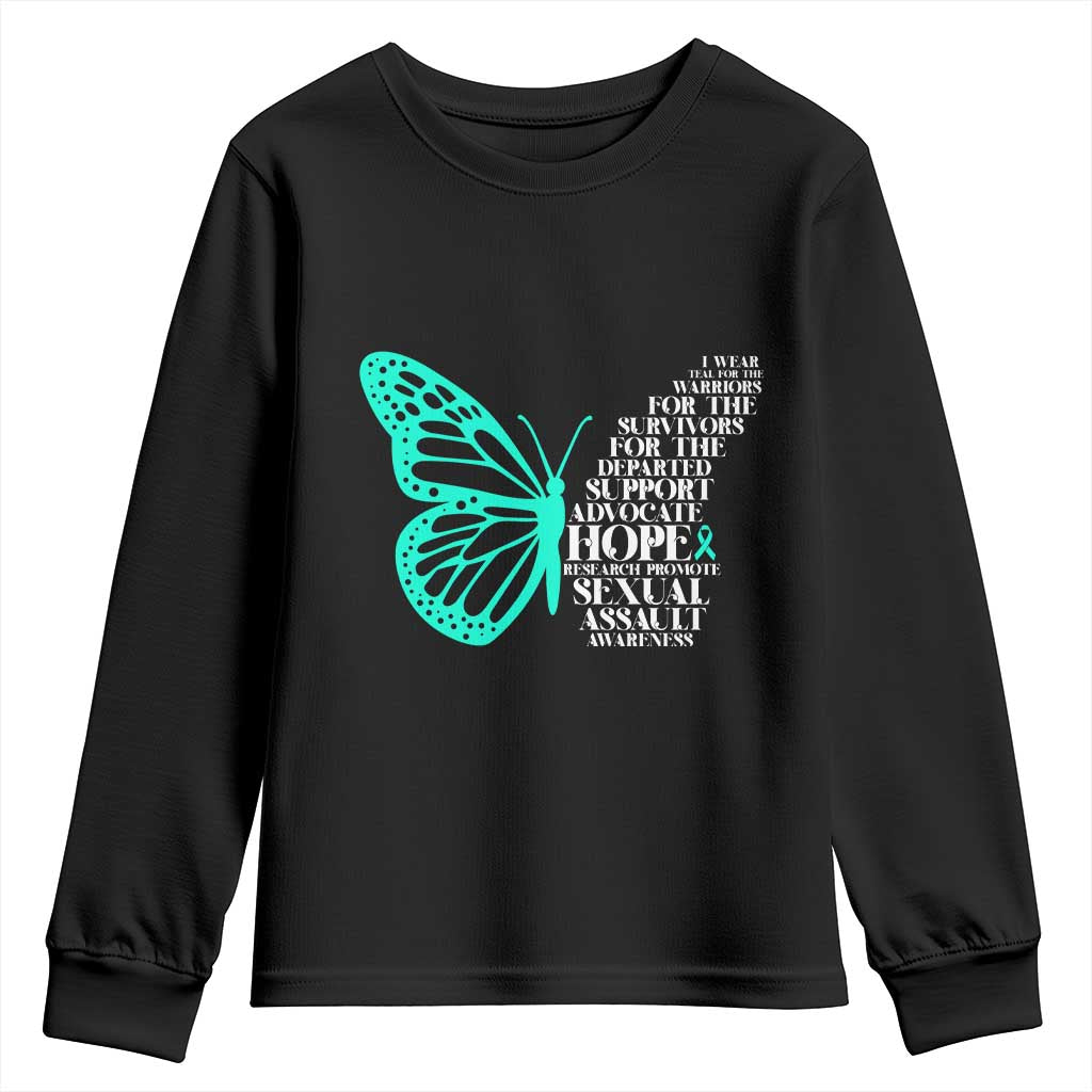 I Wear Teal For Sexual Assault Awareness Youth Sweatshirt TS14 Black Print Your Wear