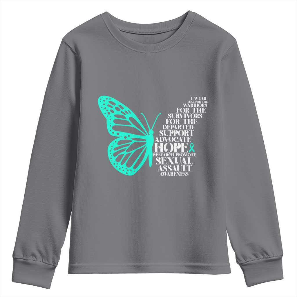 I Wear Teal For Sexual Assault Awareness Youth Sweatshirt TS14 Charcoal Print Your Wear